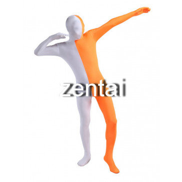 Full Body White And Orange Mixed Colors Spandex Lycra Zentai