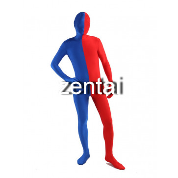 Full Body Blue And Red Mixed Colors Spandex Lycra Zentai
