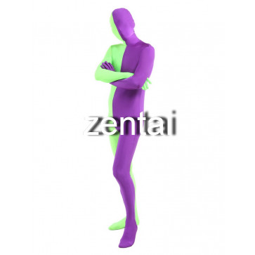 Full Body Purple And Green Mixed Colors Spandex Lycra Zentai