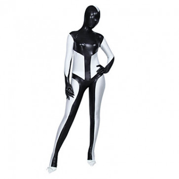 Black and White Shiny Metallic Full Body Zentai