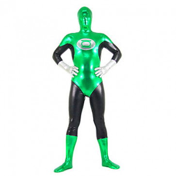 Green and Black Shiny Metallic Adult Spandex Zentai