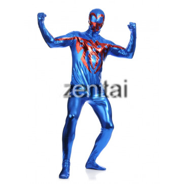 Spiderman Blue Color Shiny Metallic Cosplay Zentai Suit