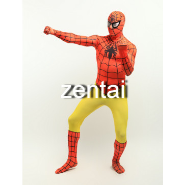 Halloween Spiderman Full Body Orange and Yellow Zentai Suit