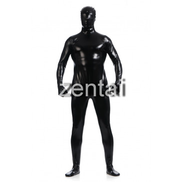 Man's Full Body Black Color Shiny Metallic Zentai