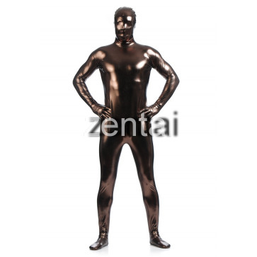 Man's Full Body Brown Color Shiny Metallic Zentai
