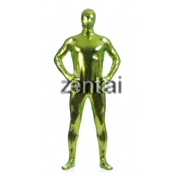 Man's Full Body Fluorescent Green Color Shiny Metallic Zentai