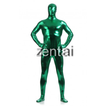 Man's Full Body Green Color Shiny Metallic Zentai