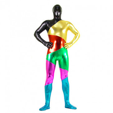 Multicolor Mixed Color Shiny Metallic Spandex Zentai