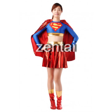 Red and Blue Shiny Metallic Women Superman Zentai Suit