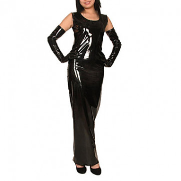 Black Shiny Metallic Dress Costume|Sleeveless Dress with Gloves Costume ...