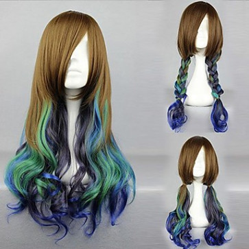 Victoria Style Brown and Cyan and Purple Mixed Color Country Lolita Wig