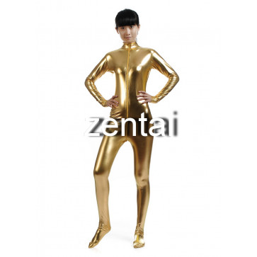 Woman's Full Body Golden Color Shiny Metallic Zentai(Front Zipper) 