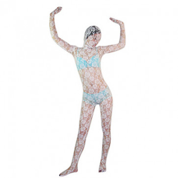 Women White Floral Lace Full body Zentai