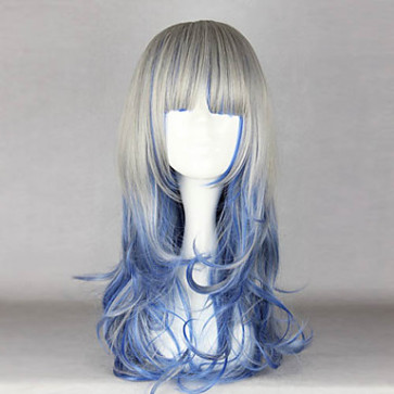 Zipper Gray and Blue Mixed Color 60cm Country Lolita Cosplay Wig