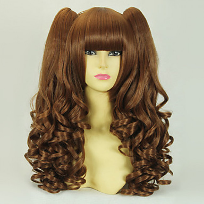 BlueBaby Doll Cosplay WigBrown Curly Pigtails 50cm Cosplay Wig Sweet
