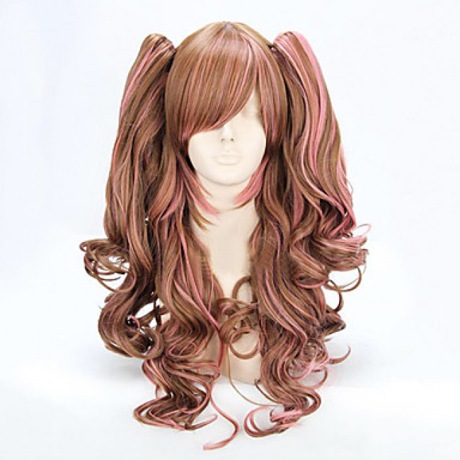 Brown and Pink Mixed Color Cosplay Wig65cm Cosplay Wig Sweet Lolita