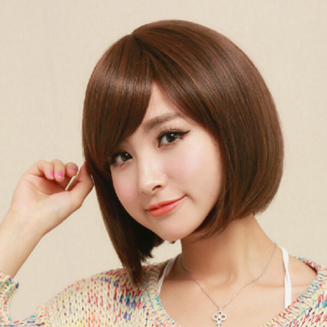 Lolita Cosplay Wig Bob Lovely Short Straight Hair Wig Dark Brown Side Bang Hair Wig