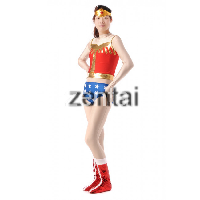 Halloween Female Captain America Spandex Lycra Zentai Suit Halloween Female Captain America Spandex Lycra Zentai Suit