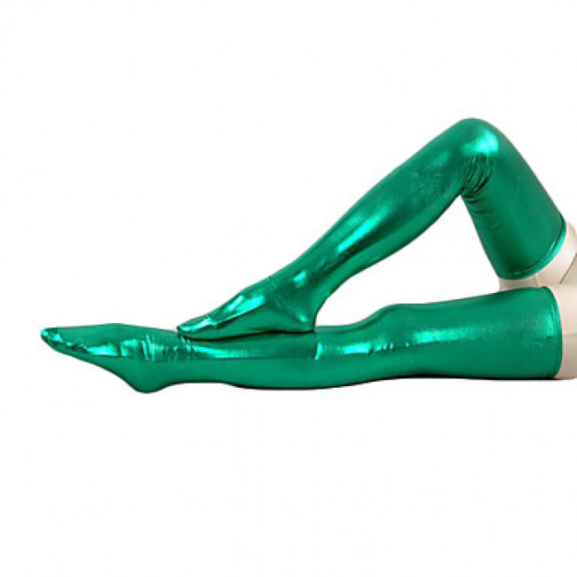 green shiny pants