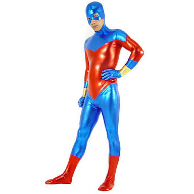 Red and Blue Mixed Color Costume|Mixed Color Shiny Metallic Catsuit ...