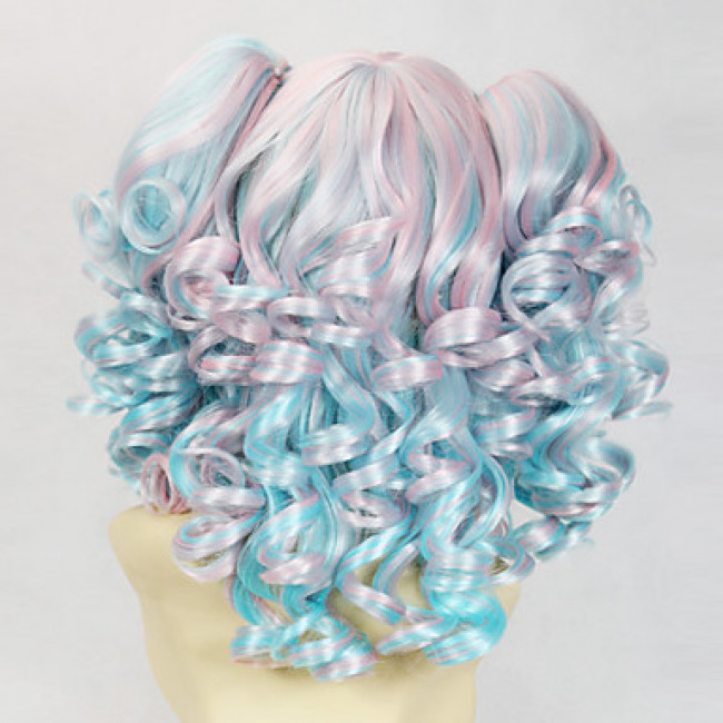 Sky Blue and Pink Cosplay WigCurly Pigtails 45cm Cosplay Wig Sweet