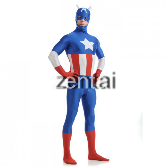 Marvel The Avengers Captain America Zentai Jumpsuit Cosplay Costume