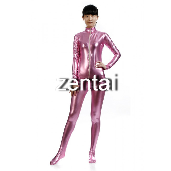 Woman's Full Body Pink Color Zentai/ Pink Full Body Shiny Metallic ...
