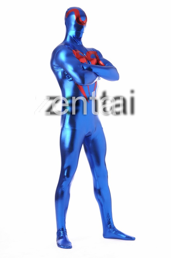 Halloween Spiderman Blue Zentai Suit/ Buy full body Blue Shiny