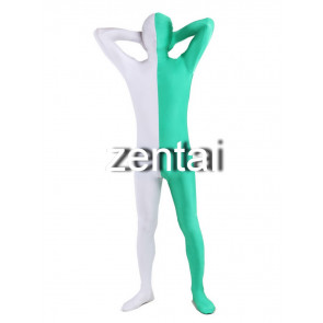 Full Body White And Green Mixed Colors Spandex Lycra Zentai