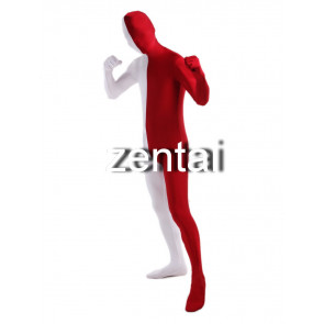 Full Body White And Dark Red Mixed Colors Spandex Lycra Zentai
