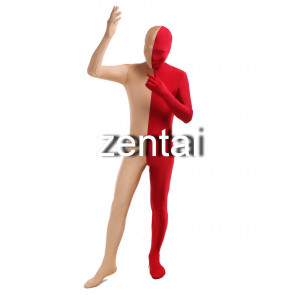 Full Body Flesh And Red Mixed Colors Spandex Lycra Zentai