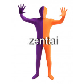 Full Body Purple And Orange Mixed Colors Spandex Lycra Zentai