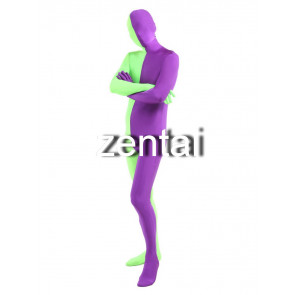 Full Body Purple And Green Mixed Colors Spandex Lycra Zentai