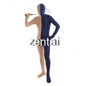 Full Body Flesh And Navy Blue Mixed Colors Spandex Lycra Zentai