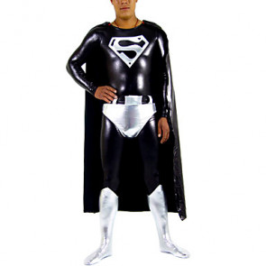 Black and Silver Shiny Metallic Spandex Superman Zentai