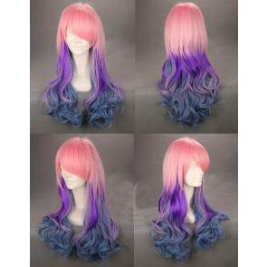 Blue and Purple and Pink Mixed Color Long Curly Wig