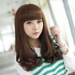 Brown Light 17in Full Bang Lovely Curly Hair Lolita Cosplay Wig