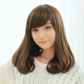 Brown Light 18in Side Bang Lovely Curly Hair Lolita Cosplay Wig