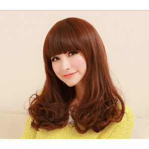 Brown Light 19in Full Bang Lovely Curly Hair Lolita Cosplay Wig