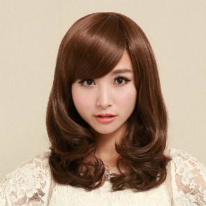 Brown Light 19in Side Bang Lovely Curly Hair Lolita Cosplay Wig