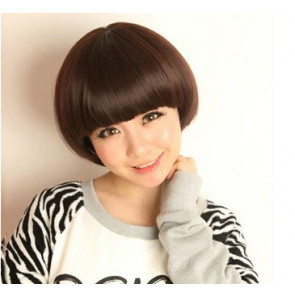 Dark Brown 10in Full Bang Bob Lovely Short Hair Lolita Cosplay Wig