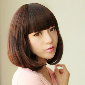 Dark Brown 12in Full Bang Bob Lovely Short Hair Lolita Cosplay Wig