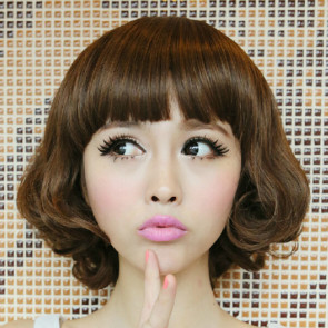 Flax 16in Full Bang Bob Lovely Curly Hair Lolita Cosplay Wig