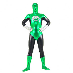 Green and Black Shiny Metallic Adult Spandex Zentai