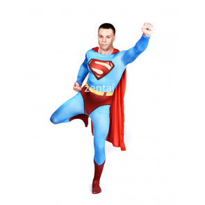 Halloween Superman Full Body Spandex Lycra Blue Zentai Suit 