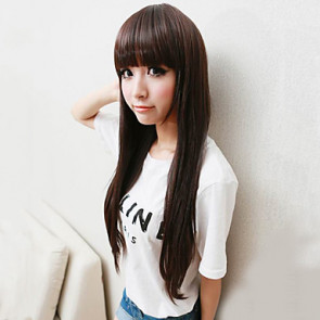 Japanese Hime Cut Dark Brown Straight 80cm Classic Lolita Cosplay Wig (Lace Front)  