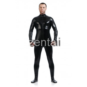 Man's Full Body Black Color Shiny Metallic Zentai(Front Zipper) 