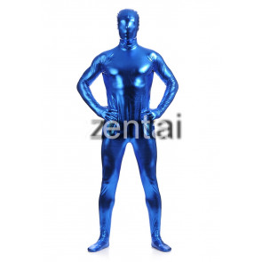 Man's Full Body Blue Color Shiny Metallic Zentai