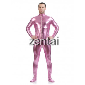 Man's Full Body Light Purple Color Shiny Metallic Zentai(Front Zipper)