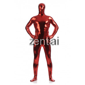 Man's Full Body Red Color Shiny Metallic Zentai